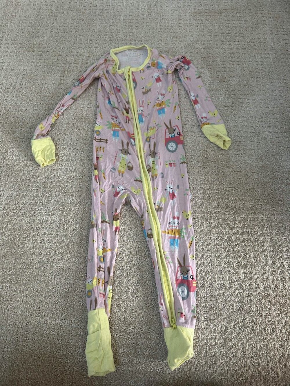 Little Sleepies Pink Hop To It Bamboo Convertible Footie Pajamas 18-24 Months
